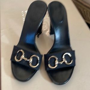 Gucci black dress it up with no back heels size 8